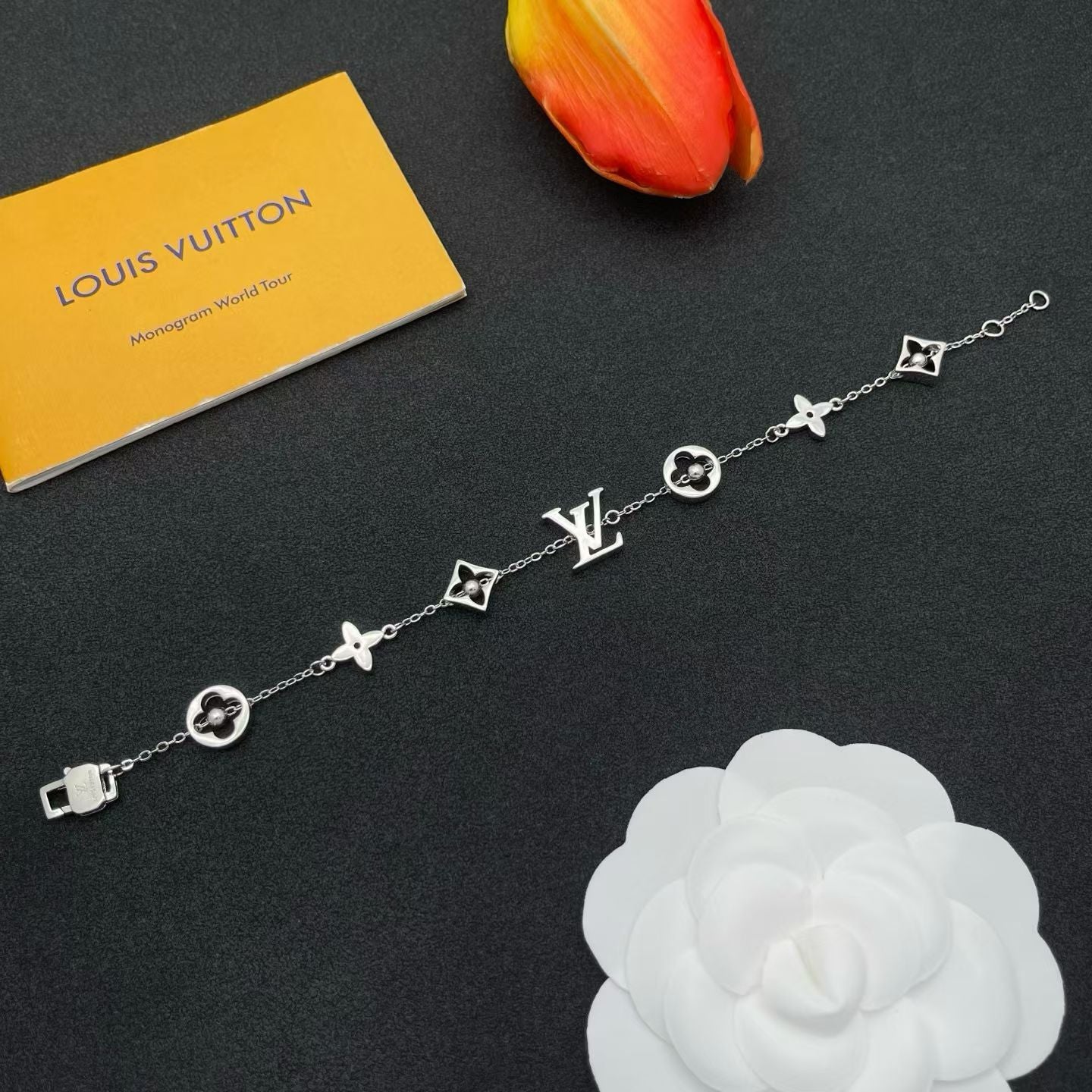 Louis Vuitton Monogram Symbol Bracelet – Silver & Gold Chain with LV & Clover Charms