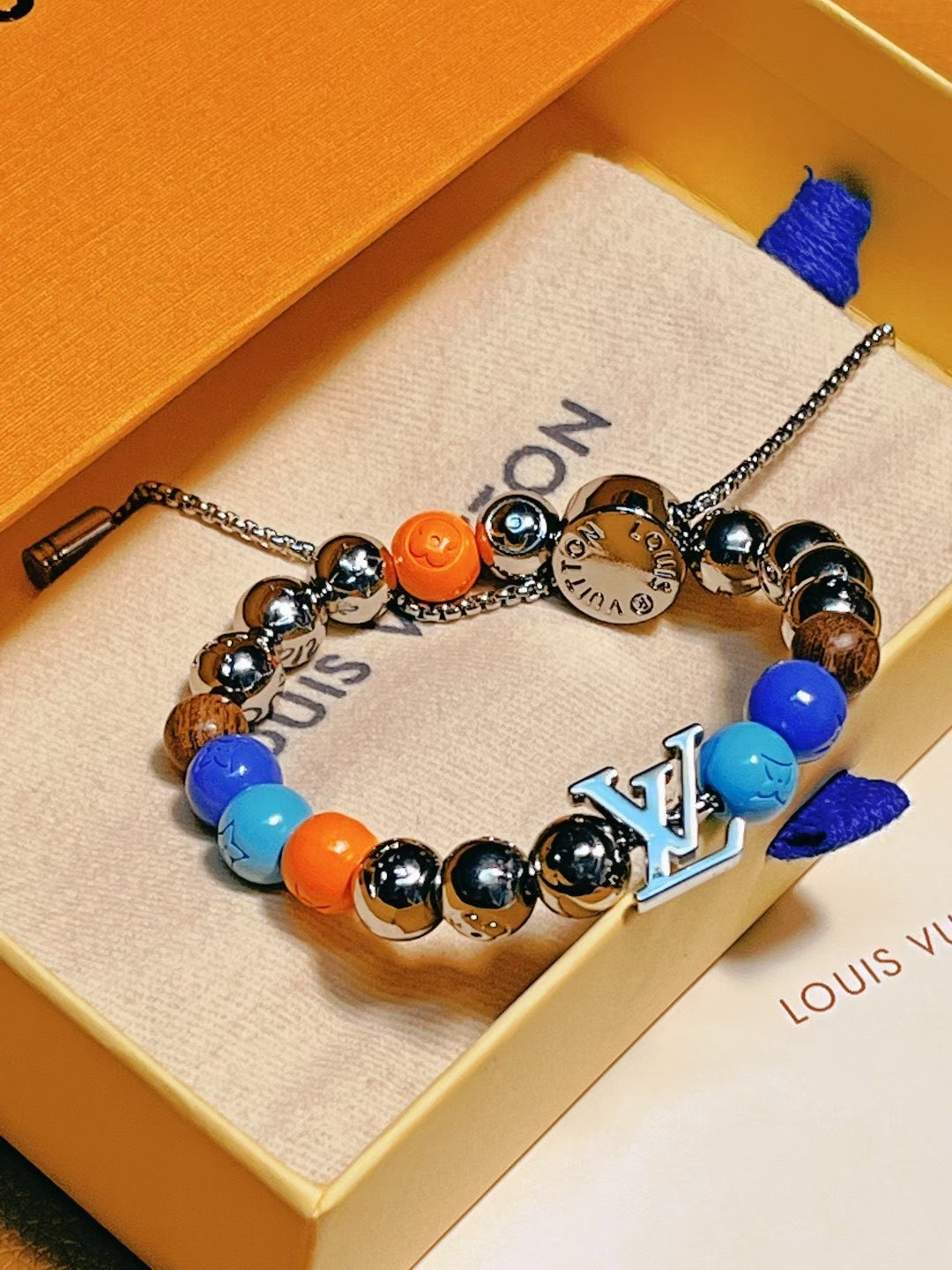 Louis Vuitton Beaded Bracelet Collection – Adjustable Cord with LV Logo & Mixed Beads