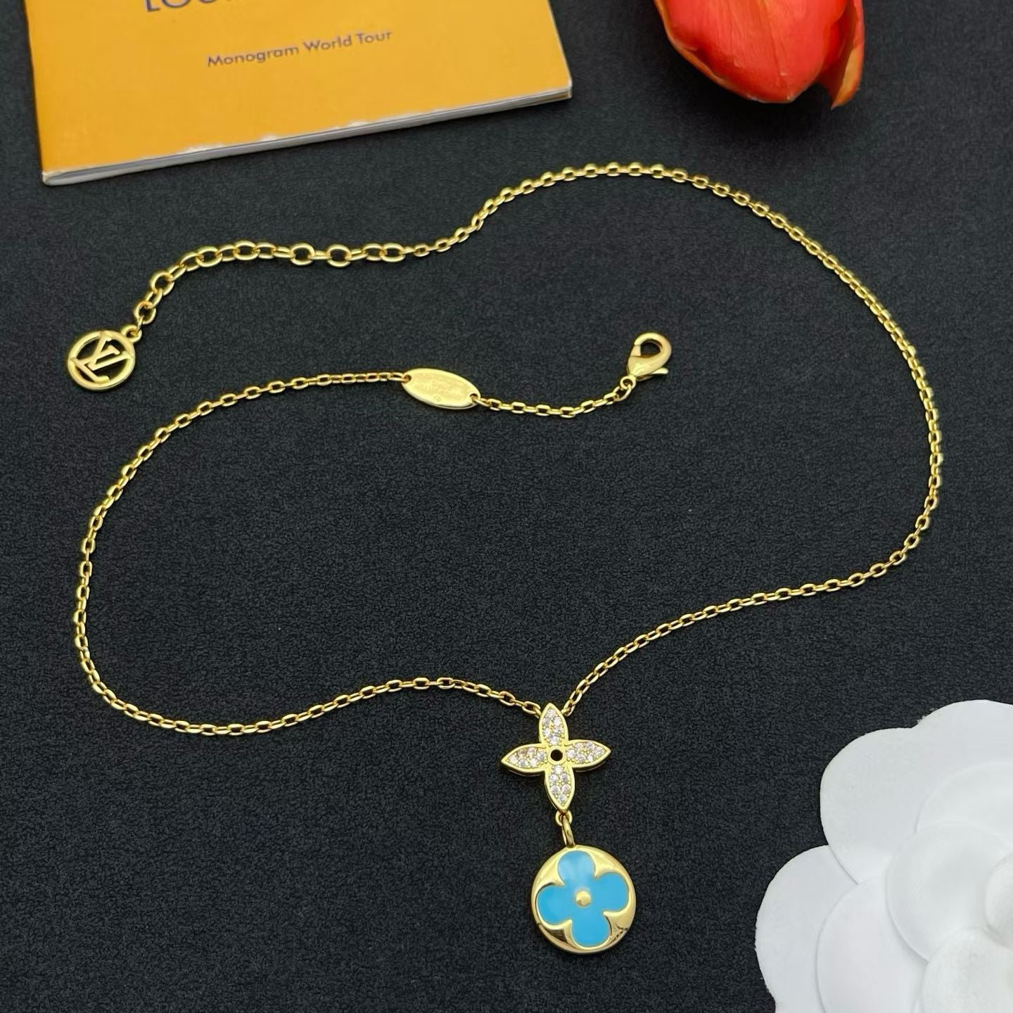 Louis Vuitton Monogram Clover Necklace – Gold & Silver Chains with Red, Blue, Yellow & White Accents