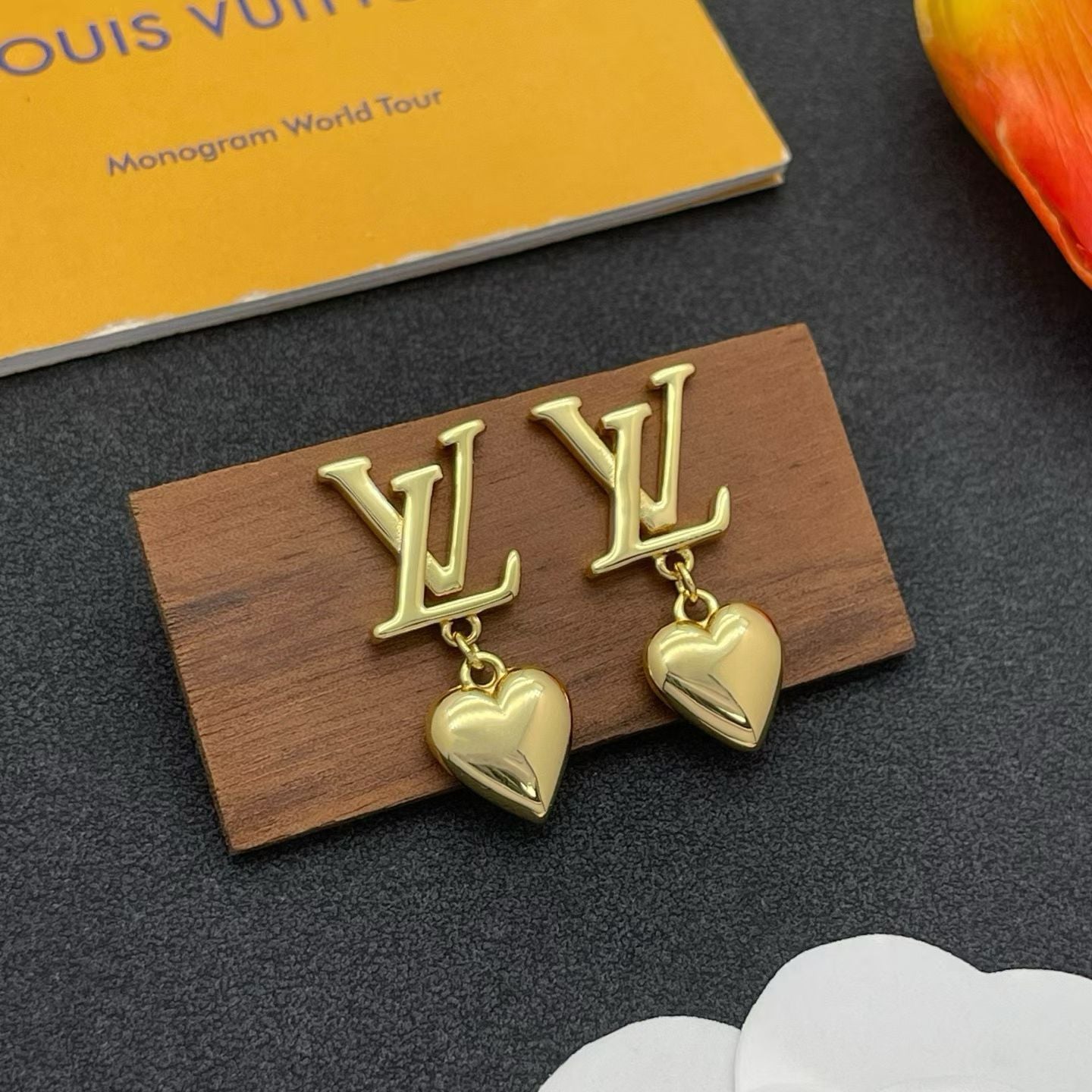 Louis Vuitton Heart Charm Earrings – LV Logo with Dangling Hearts in Gold & Silver
