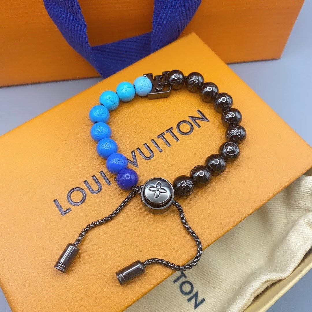 Louis Vuitton Beaded Bracelet Collection – Adjustable Cord with LV Logo & Mixed Beads