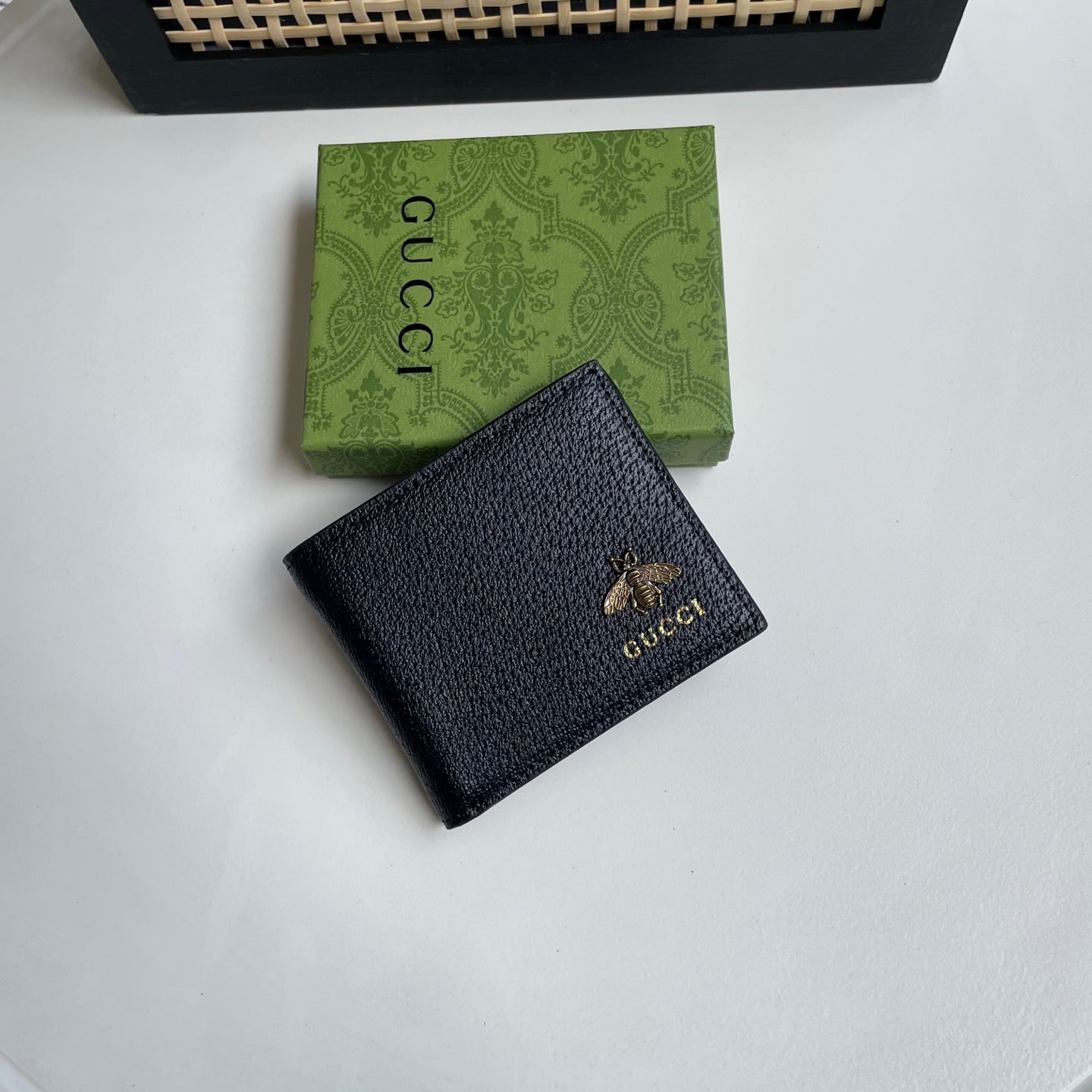 Gucci Black Leather Wallet – Gold Bee Emblem Edition