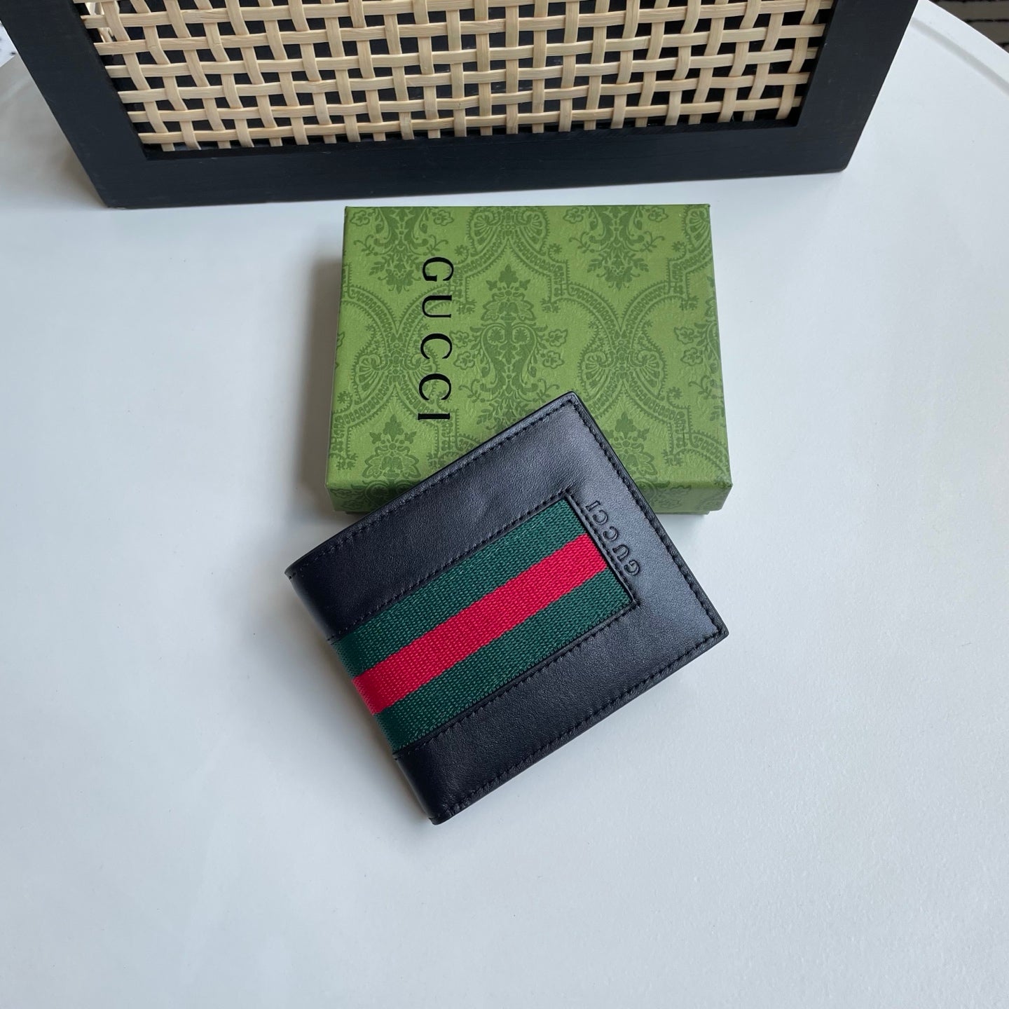 Gucci Black Leather Wallet – Web Stripe Logo Edition