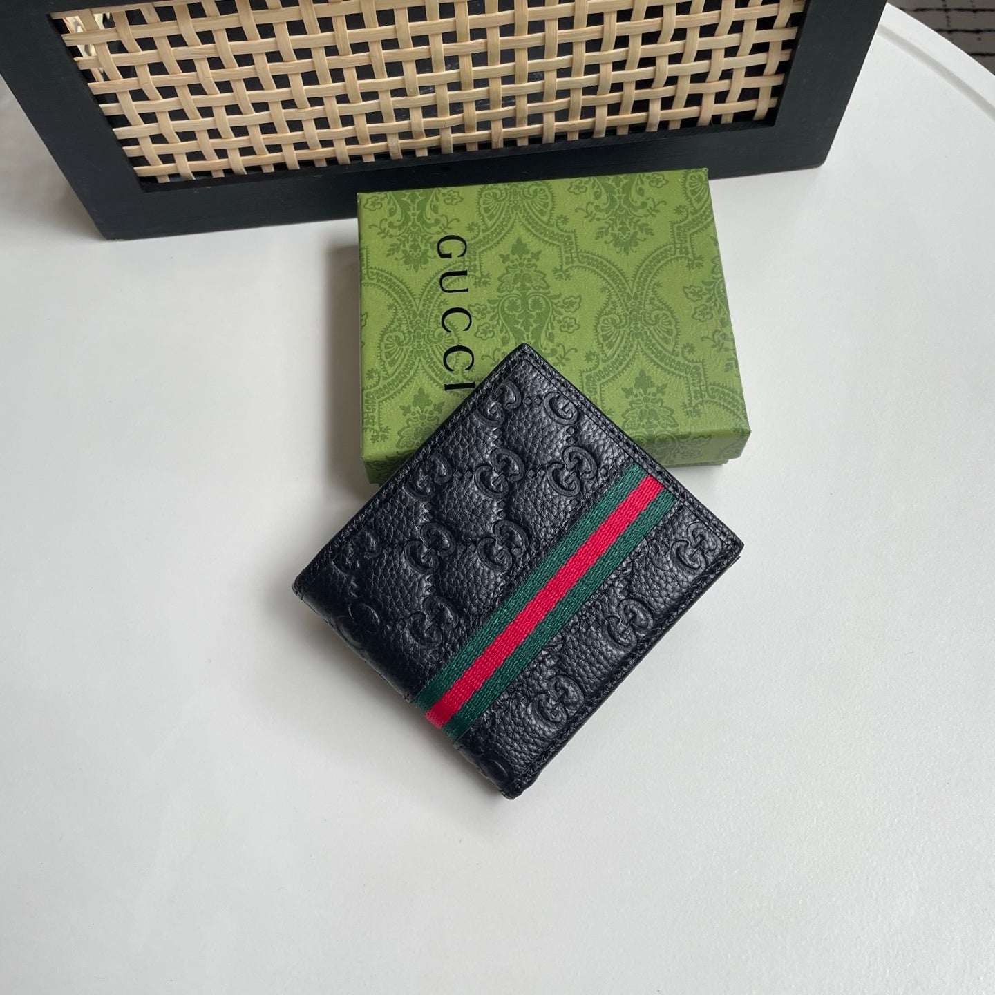 Gucci Black GG Embossed Wallet – Web Stripe Banner Edition
