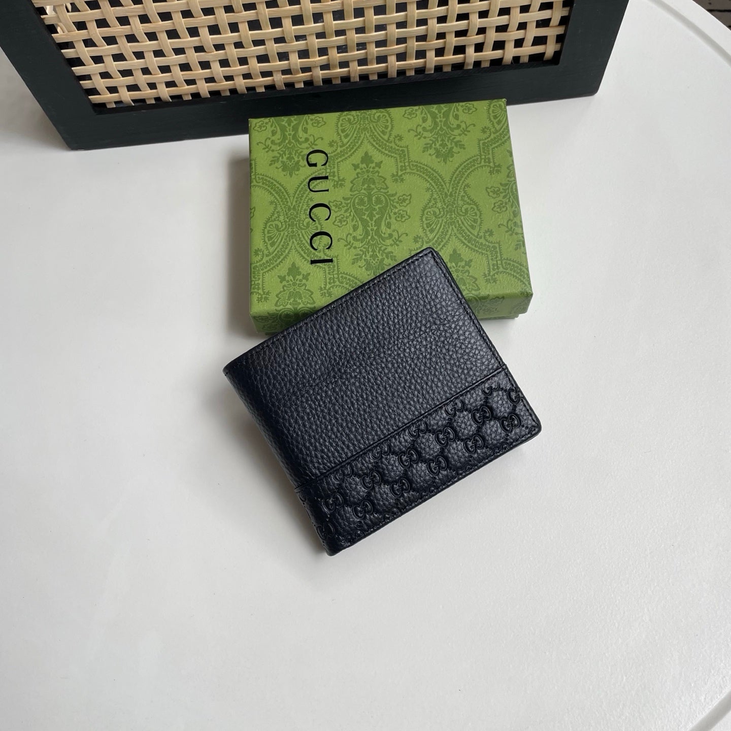 Gucci Black Leather Wallet – Split GG Embossed Panel Edition