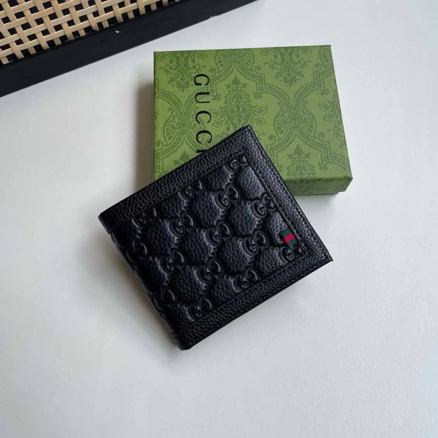 Gucci Black GG Embossed Wallet – Web Stripe Tab Edition