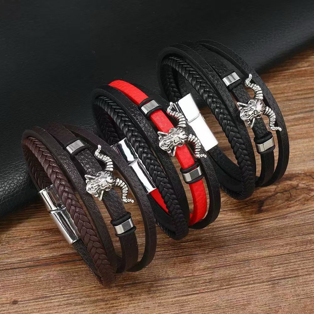 Dragon Head Multi-Strand Leather Bracelet