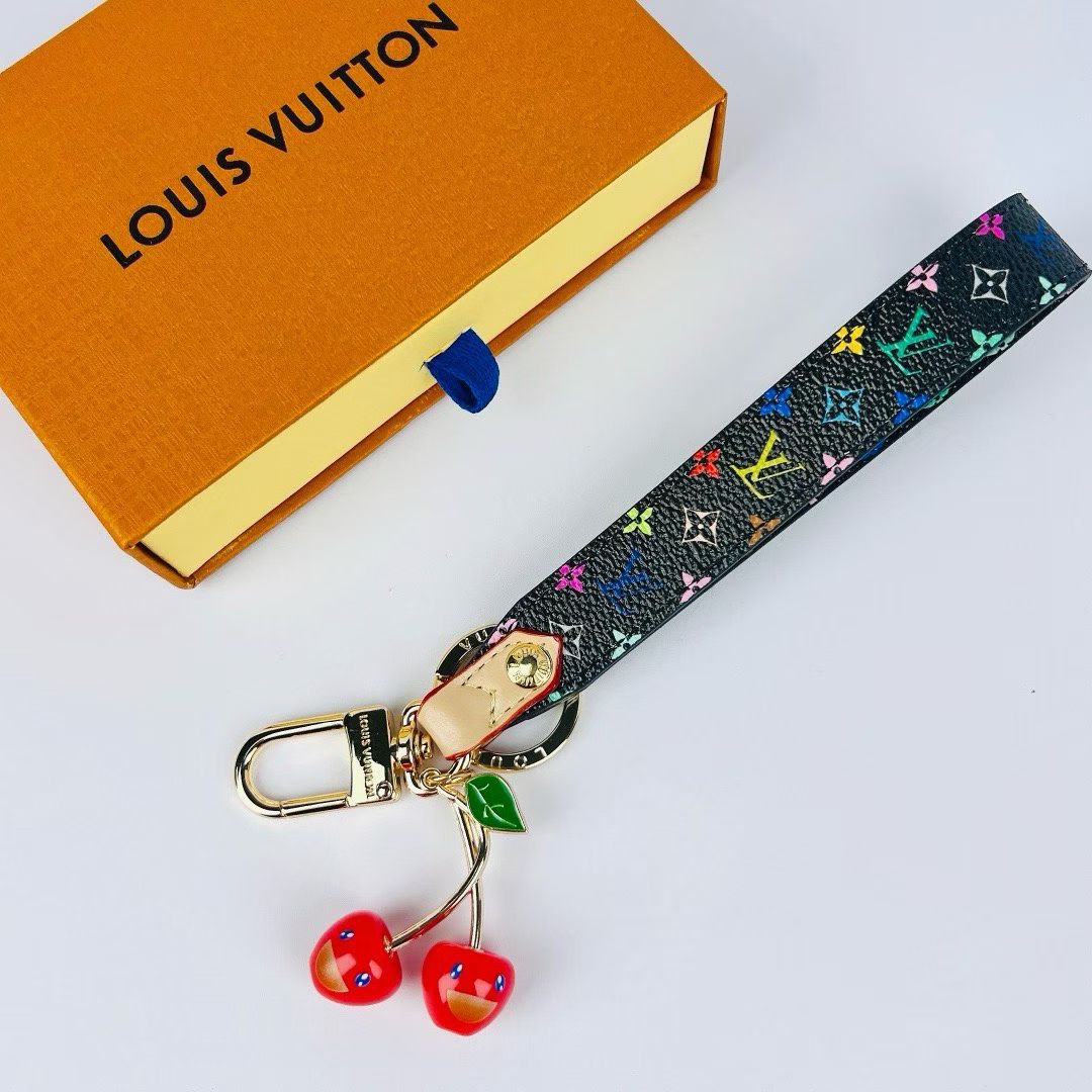 Louis Vuitton Cherry Wristlet Keychain – Multicolor Straps with Gold Hardware