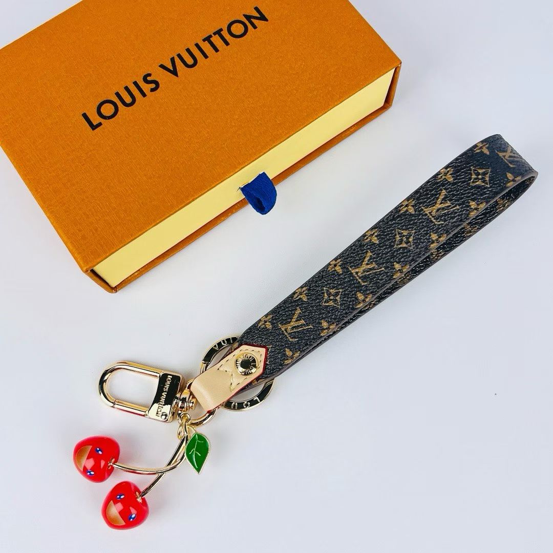 Louis Vuitton Cherry Wristlet Keychain – Multicolor Straps with Gold Hardware