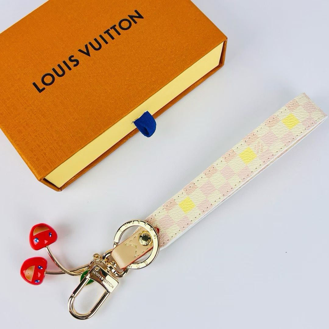 Louis Vuitton Cherry Wristlet Keychain – Multicolor Straps with Gold Hardware