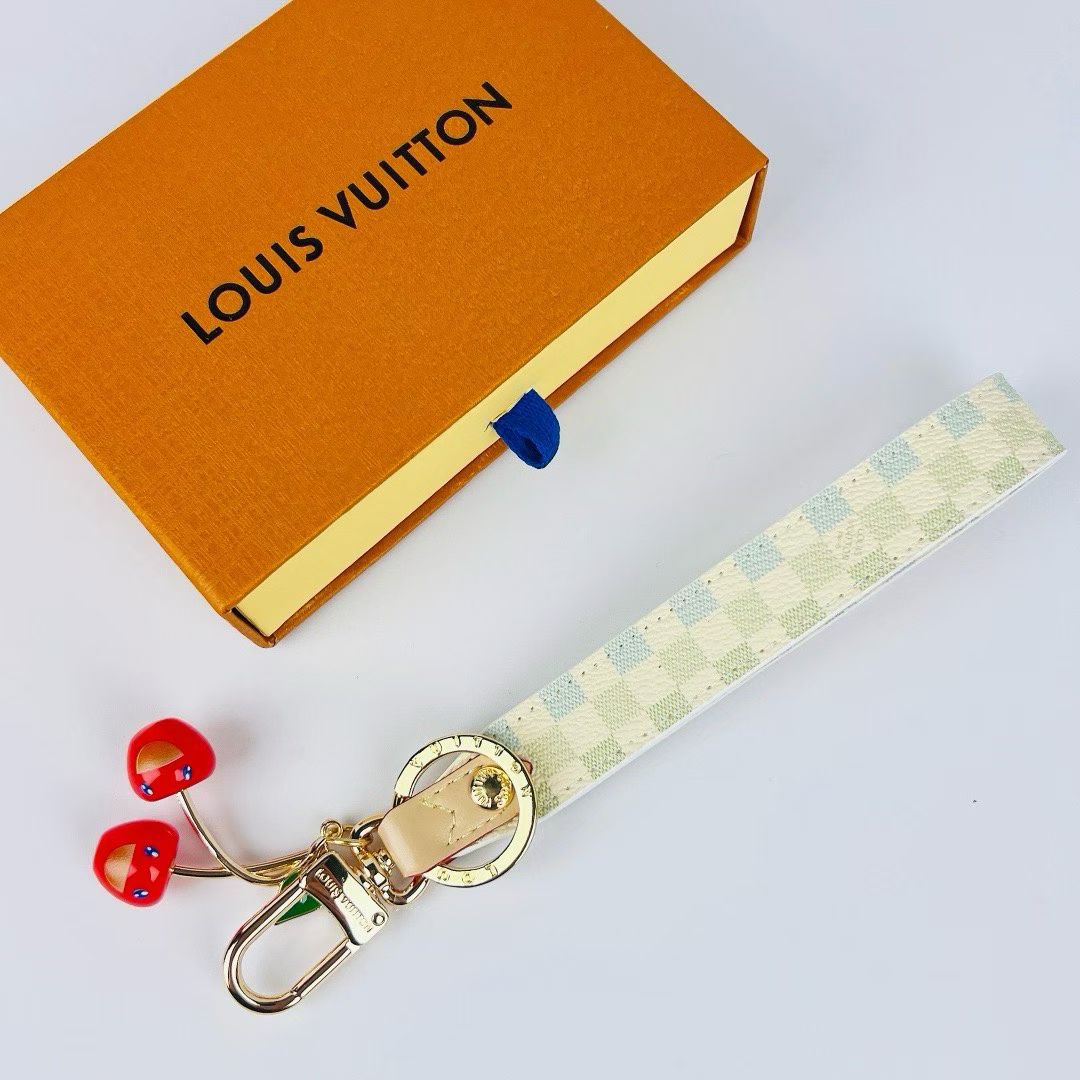 Louis Vuitton Cherry Wristlet Keychain – Multicolor Straps with Gold Hardware