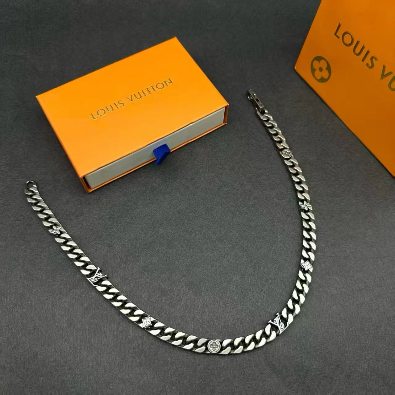 Louis Vuitton Monogram Curb Chain Jewelry – Necklace & Bracelet Set