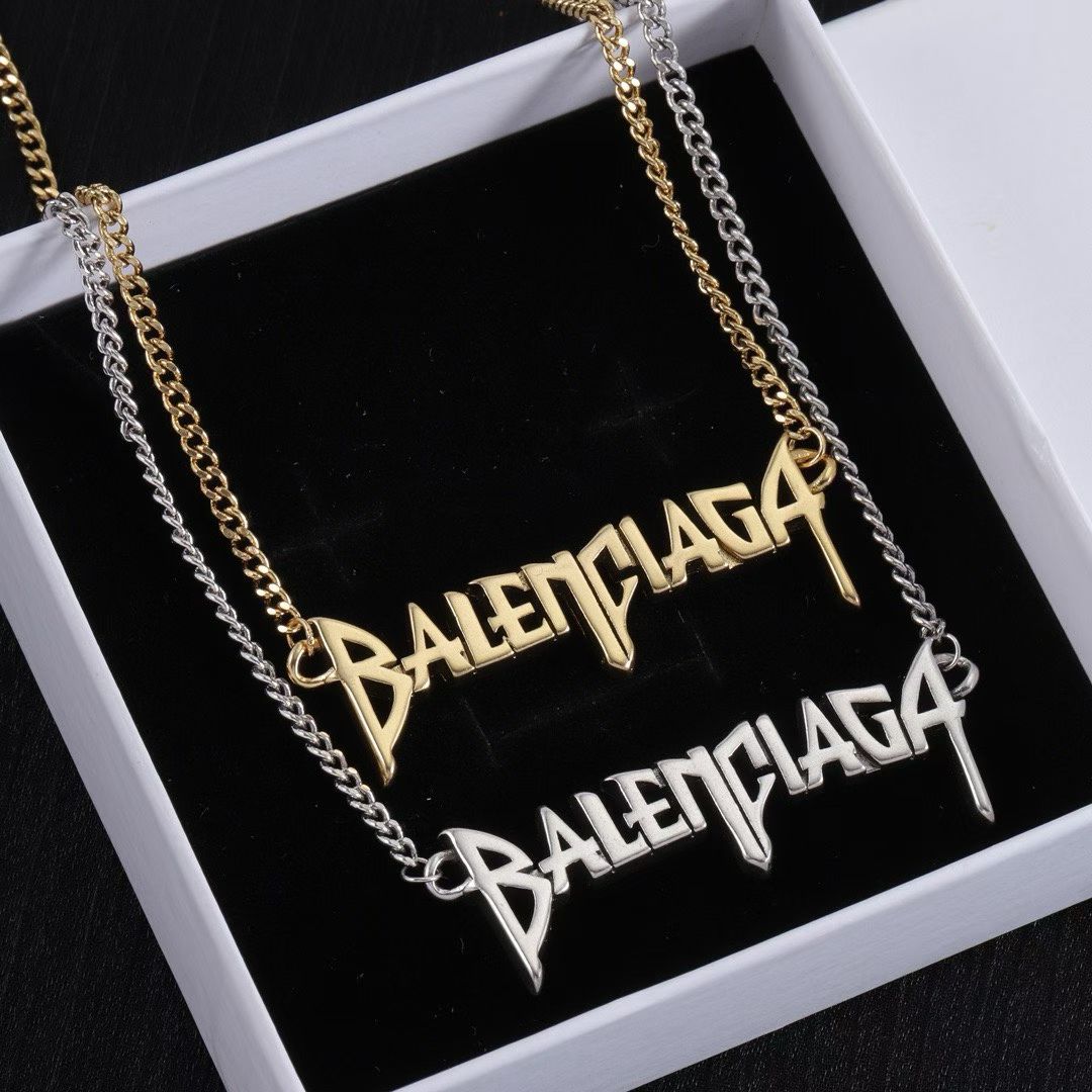 Balenciaga Logo Pendant Necklace – Gold & Silver Variants