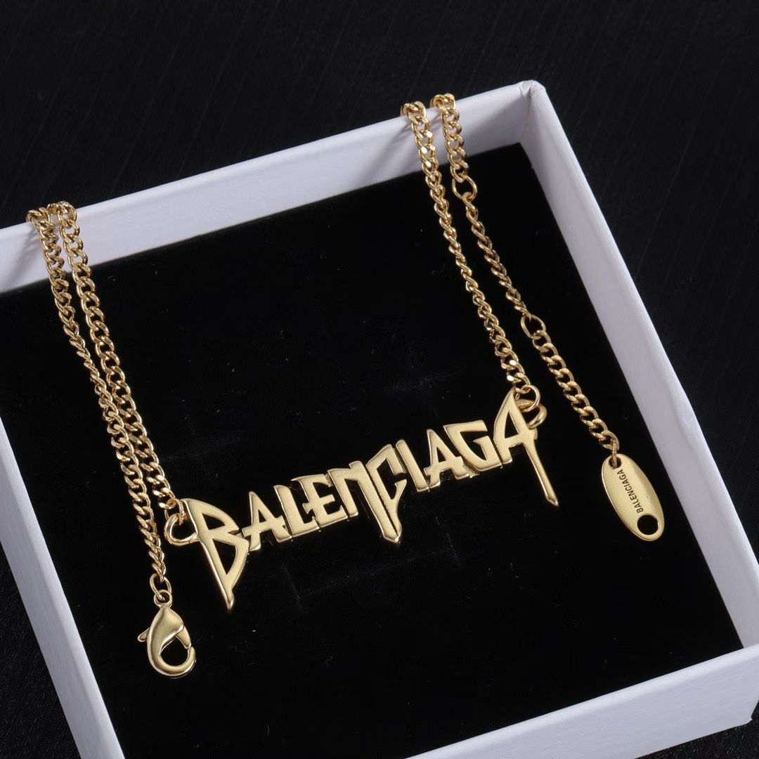 Balenciaga Logo Pendant Necklace – Gold & Silver Variants
