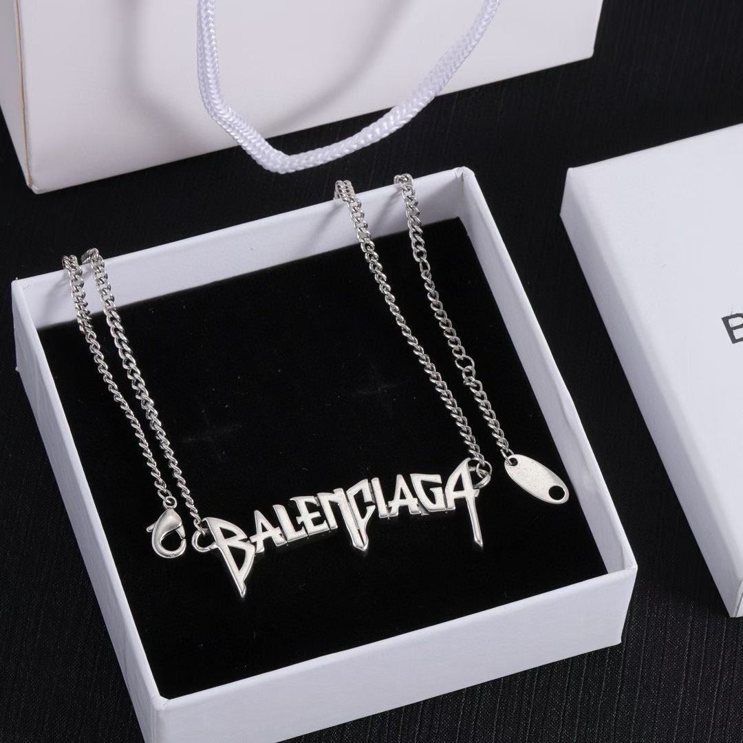 Balenciaga Logo Pendant Necklace – Gold & Silver Variants