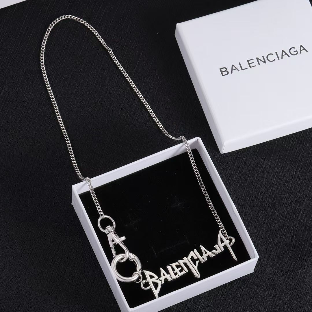 Balenciaga Logo Pendant Necklace – Gold & Silver Variants