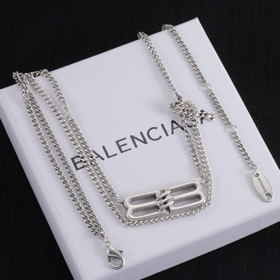 Balenciaga Paperclip Jewelry – Silver Necklace & Earrings Set