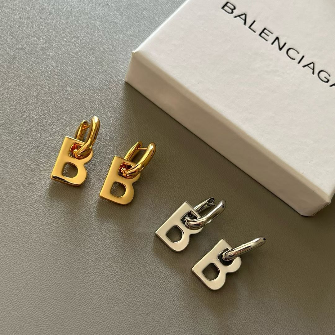 Balenciaga B Hoop Earrings – Bold Gold & Silver Monogram Charms