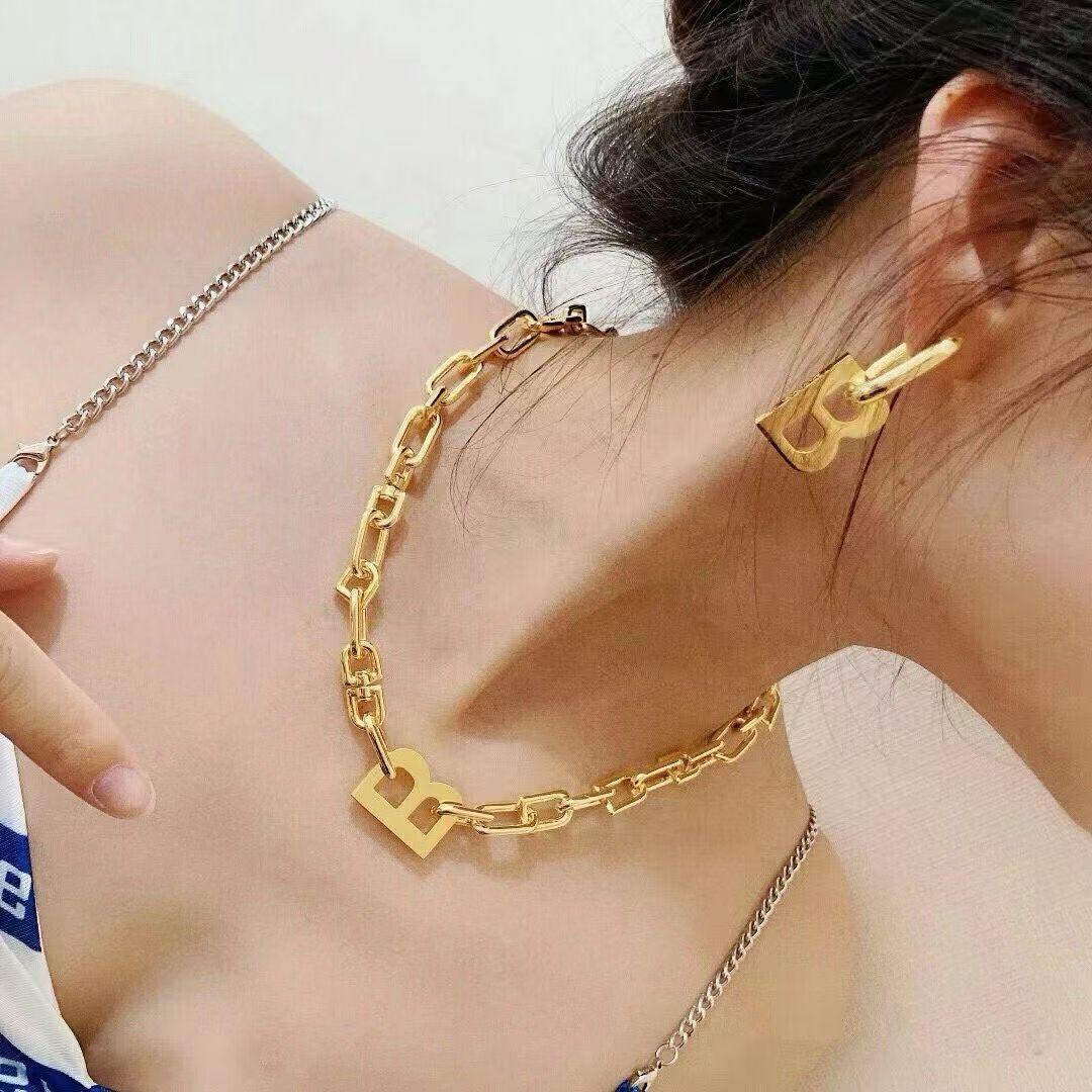 Balenciaga B Hoop Earrings – Bold Gold & Silver Monogram Charms