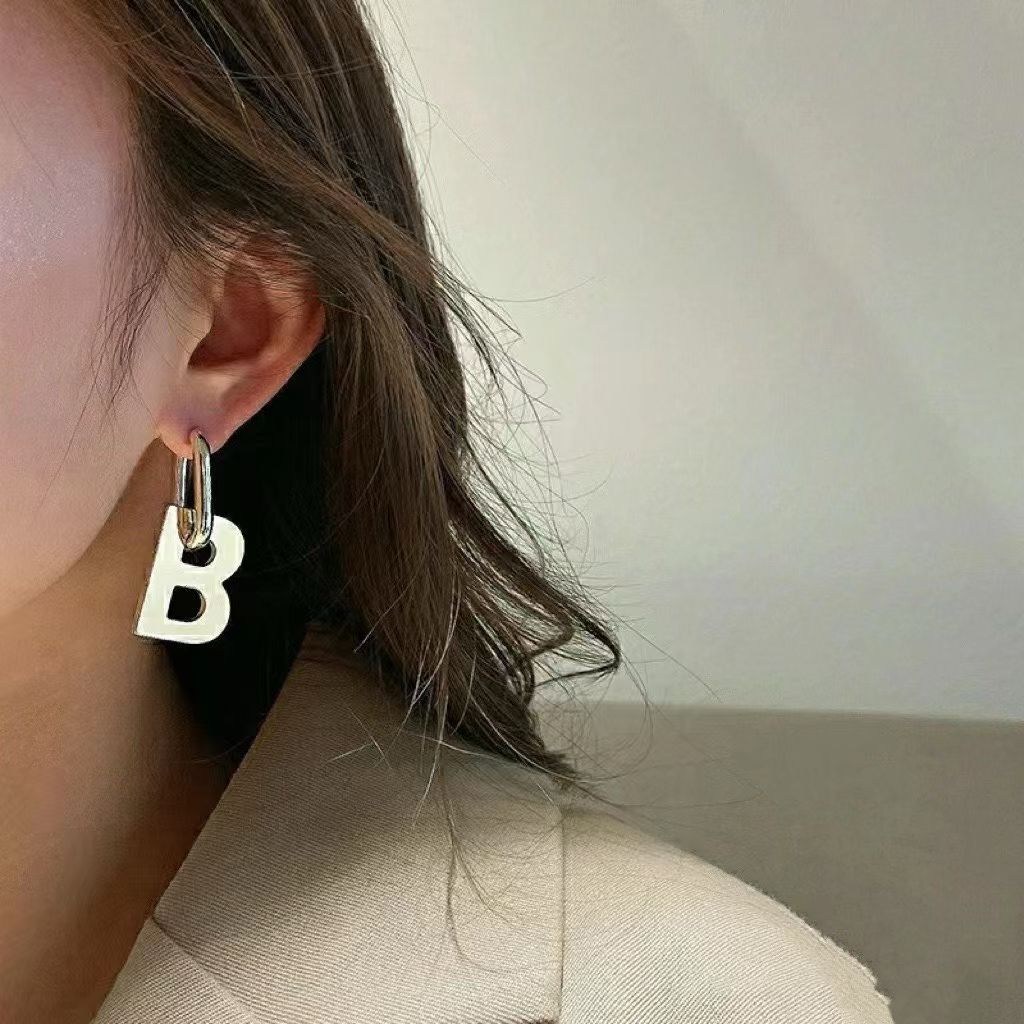 Balenciaga B Hoop Earrings – Bold Gold & Silver Monogram Charms