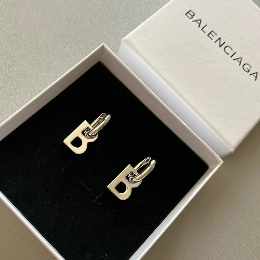 Balenciaga B Hoop Earrings – Bold Gold & Silver Monogram Charms