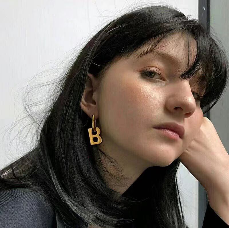 Balenciaga B Hoop Earrings – Bold Gold & Silver Monogram Charms