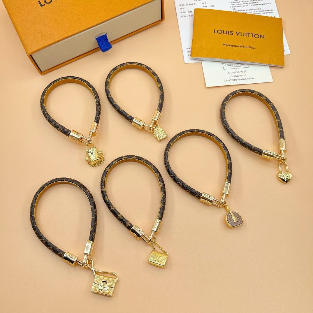 Louis Vuitton Monogram Charm Bracelet – Leather Band with Gold Hardware