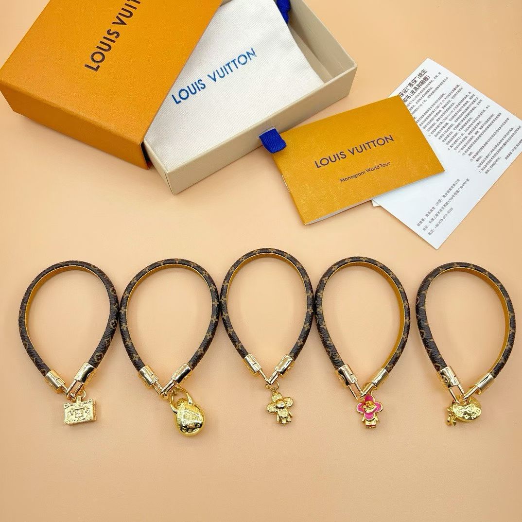 Louis Vuitton Monogram Charm Bracelet – Leather Band with Gold Hardware
