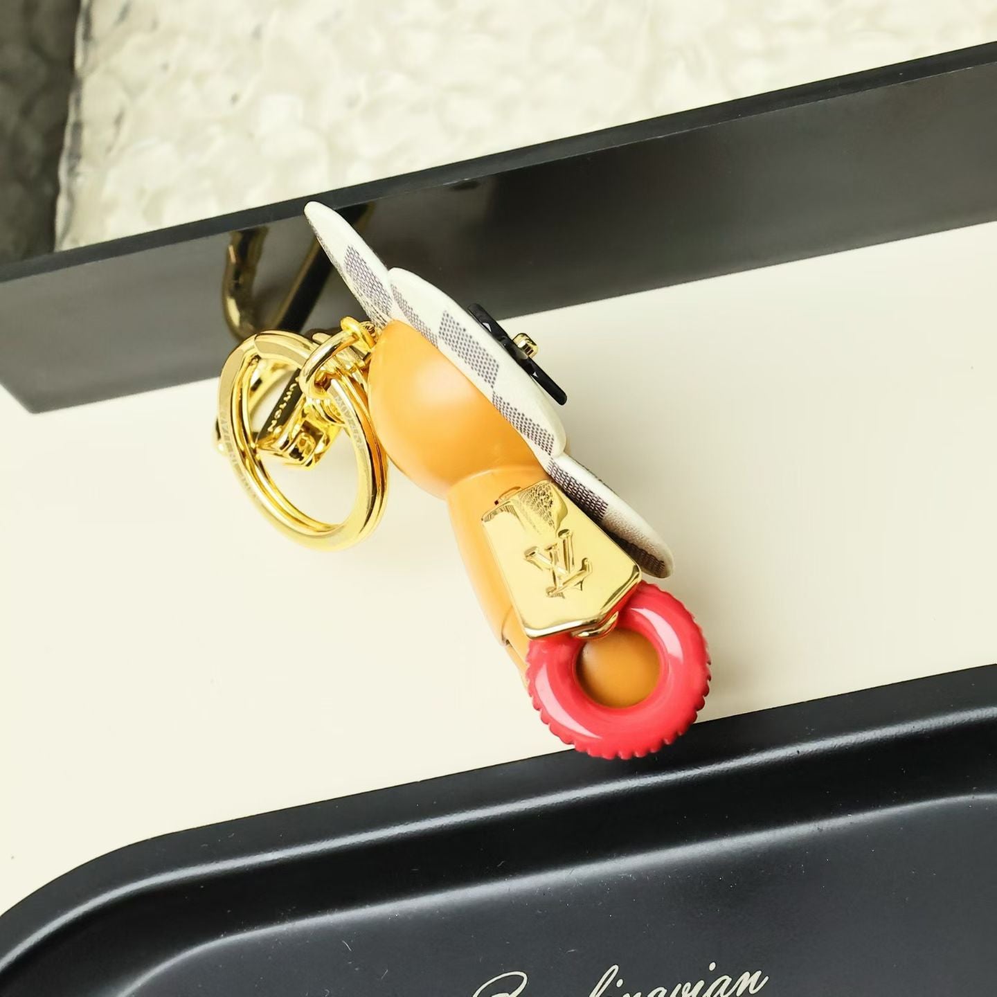 Louis Vuitton Flower Character Keychain – Checkered Petals & Red Wheels