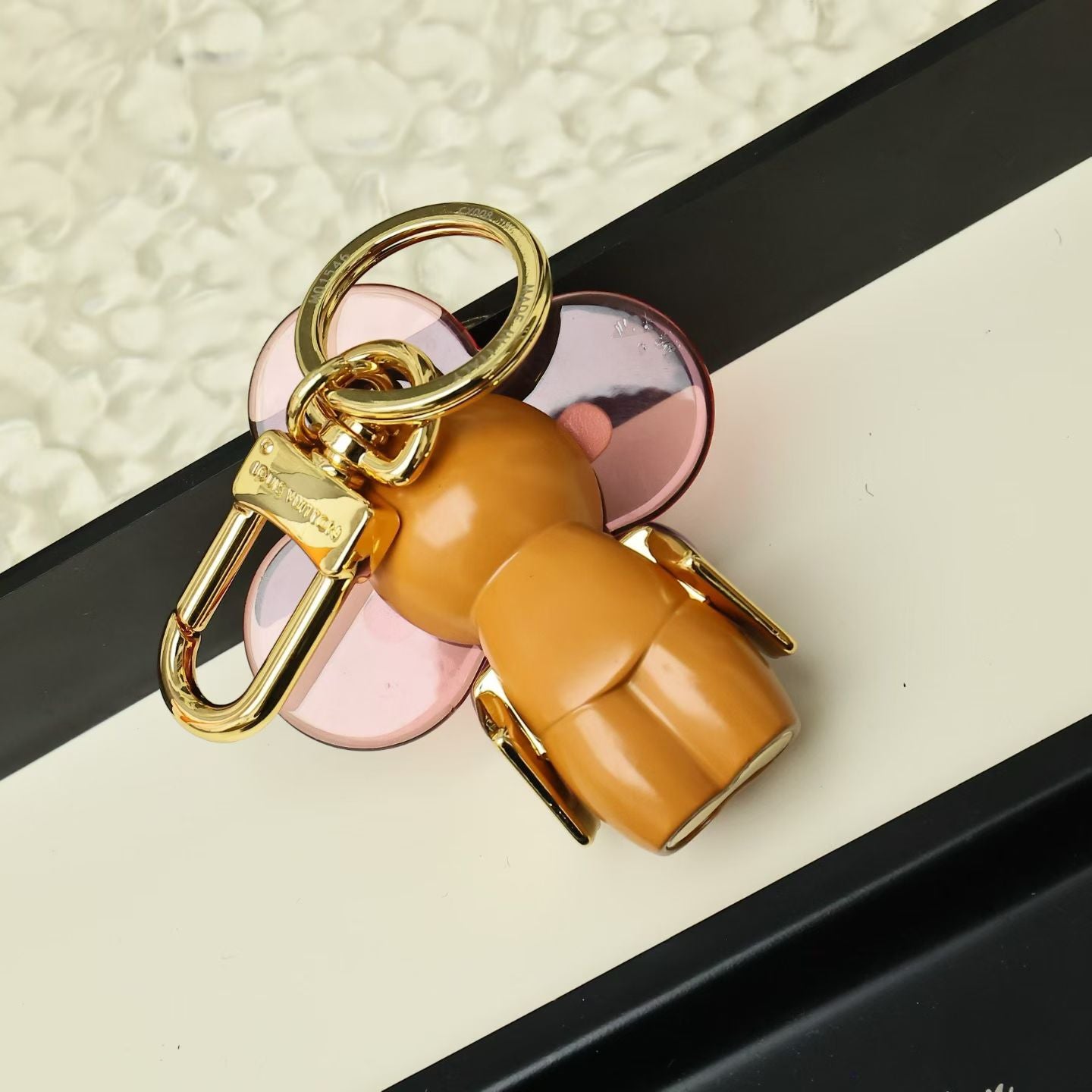 Louis Vuitton Heart Flower Character Keychain – Pink & Purple Petals with Gold LV Heart