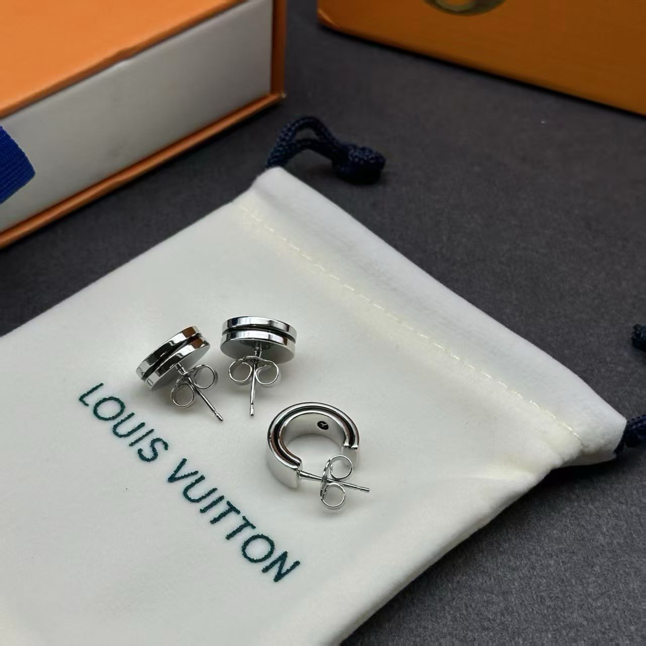 Louis Vuitton Silver Logo Earring Set – Studs & Hoop