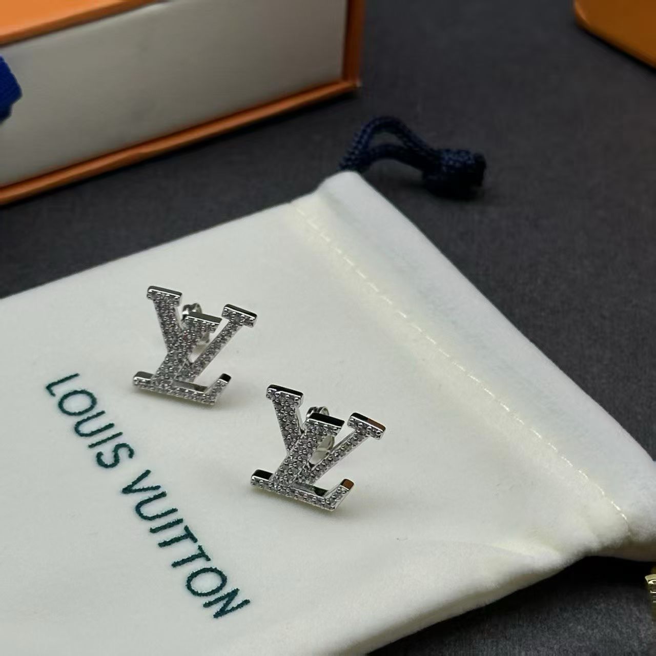 Louis Vuitton Crystal Logo Earrings – Gold & Silver LV Studs