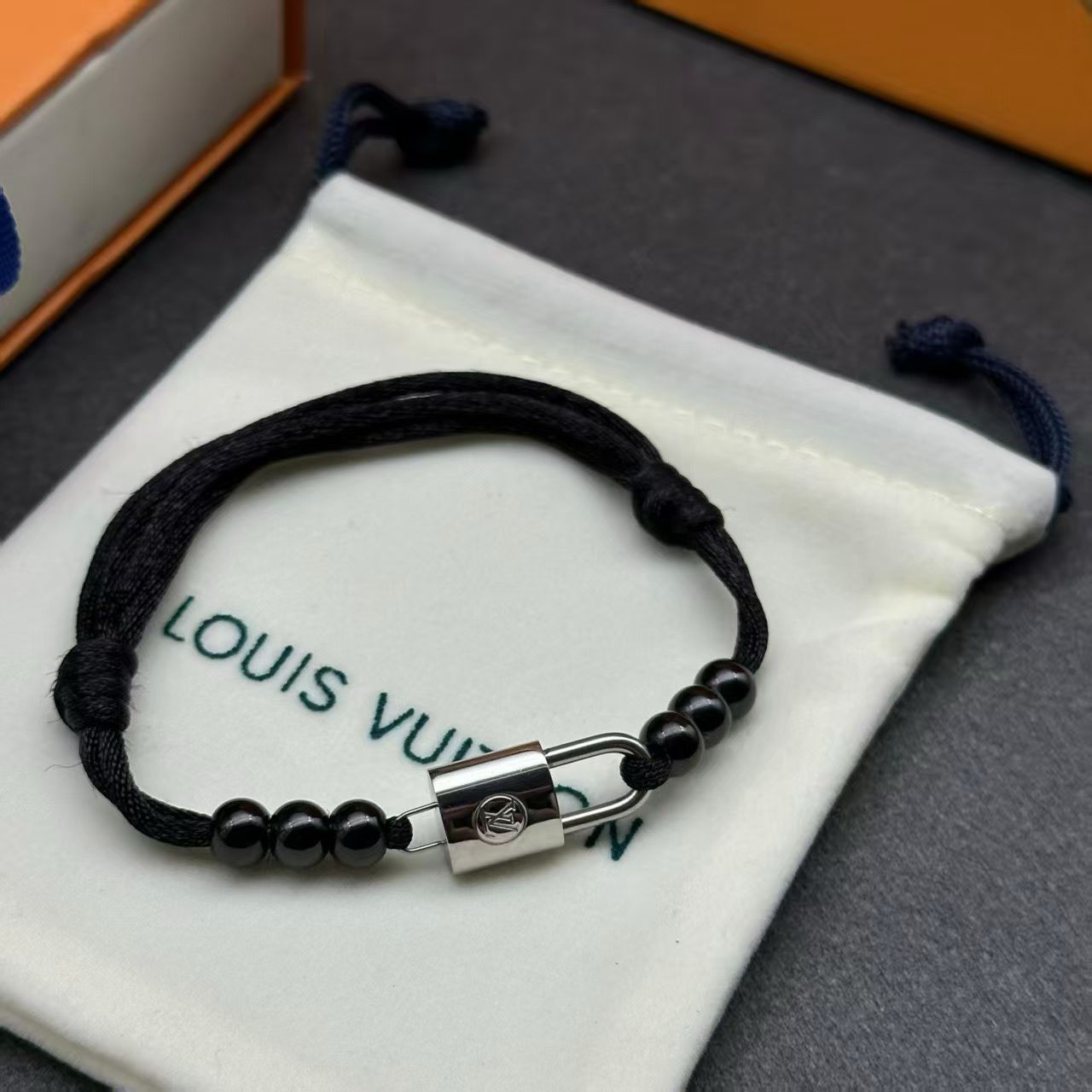 Louis Vuitton Lock Bead Cord Bracelet – Black Cord with Metallic Charm