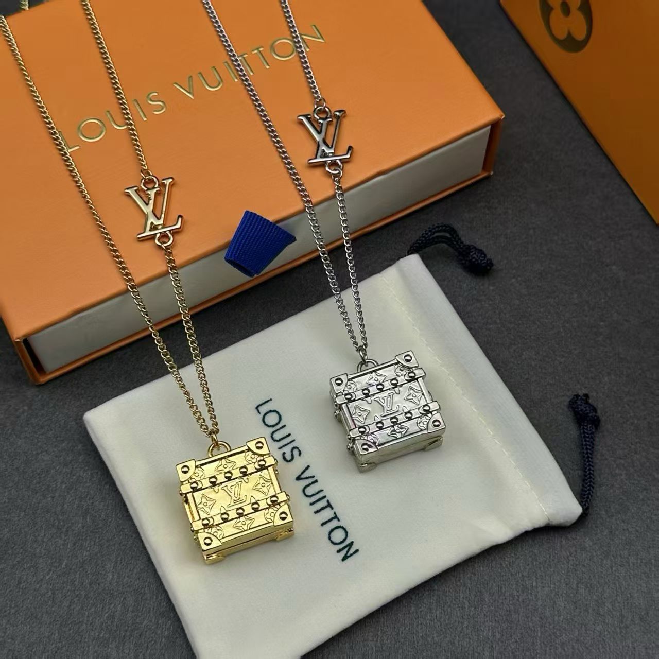 Louis Vuitton Mini Trunk Pendant Necklace – Gold & Silver Variants