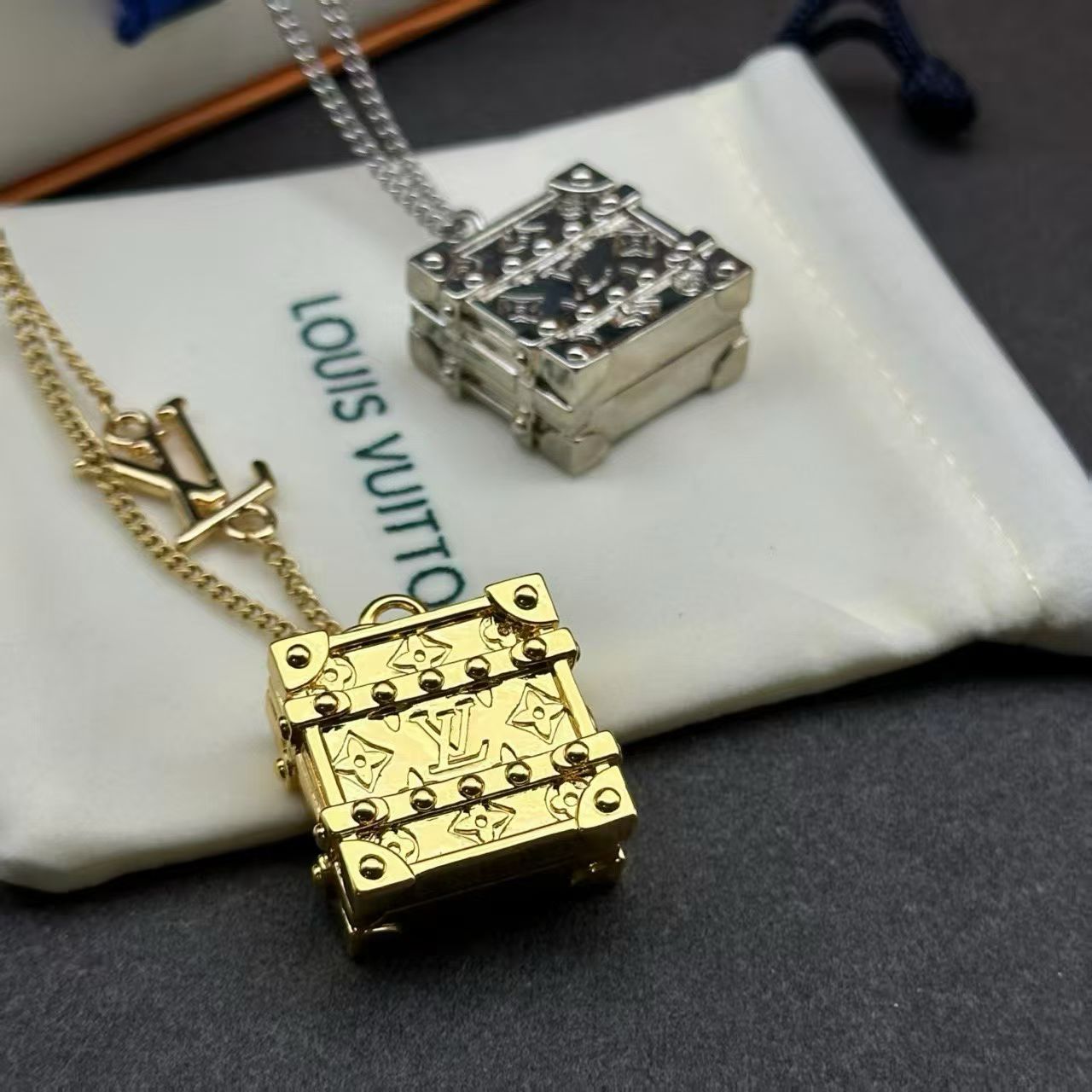 Louis Vuitton Mini Trunk Pendant Necklace – Gold & Silver Variants