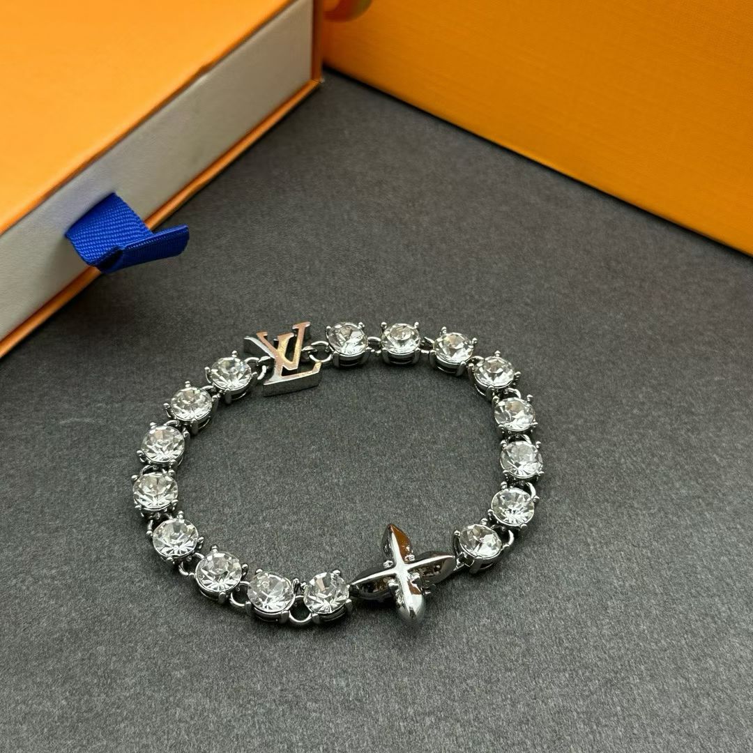 Louis Vuitton Crystal Monogram Bracelet – Silver-Toned with Clear Gemstones