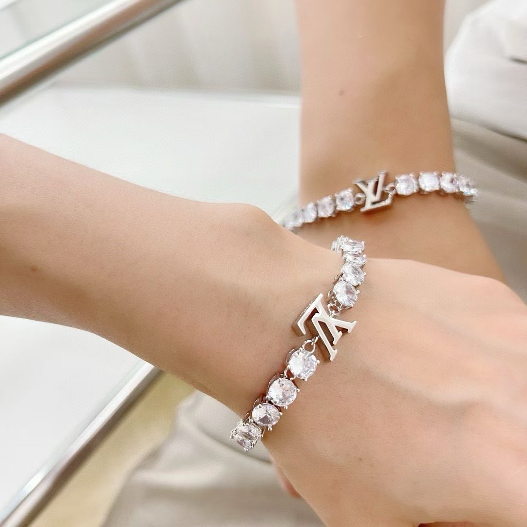 Louis Vuitton Crystal Monogram Bracelet – Silver-Toned with Clear Gemstones