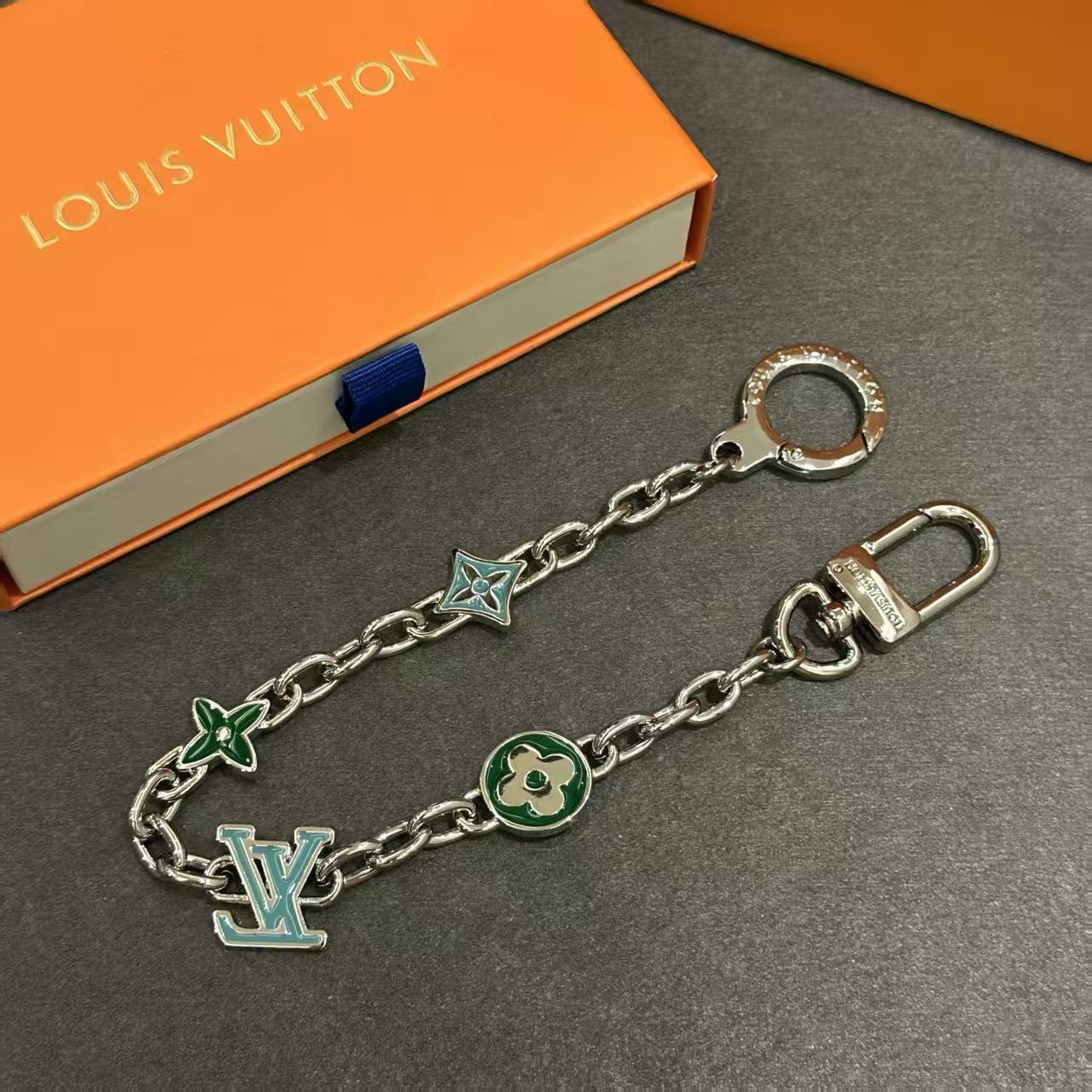 Louis Vuitton Enamel Charm Chain  – Green & Turquoise Floral Accents