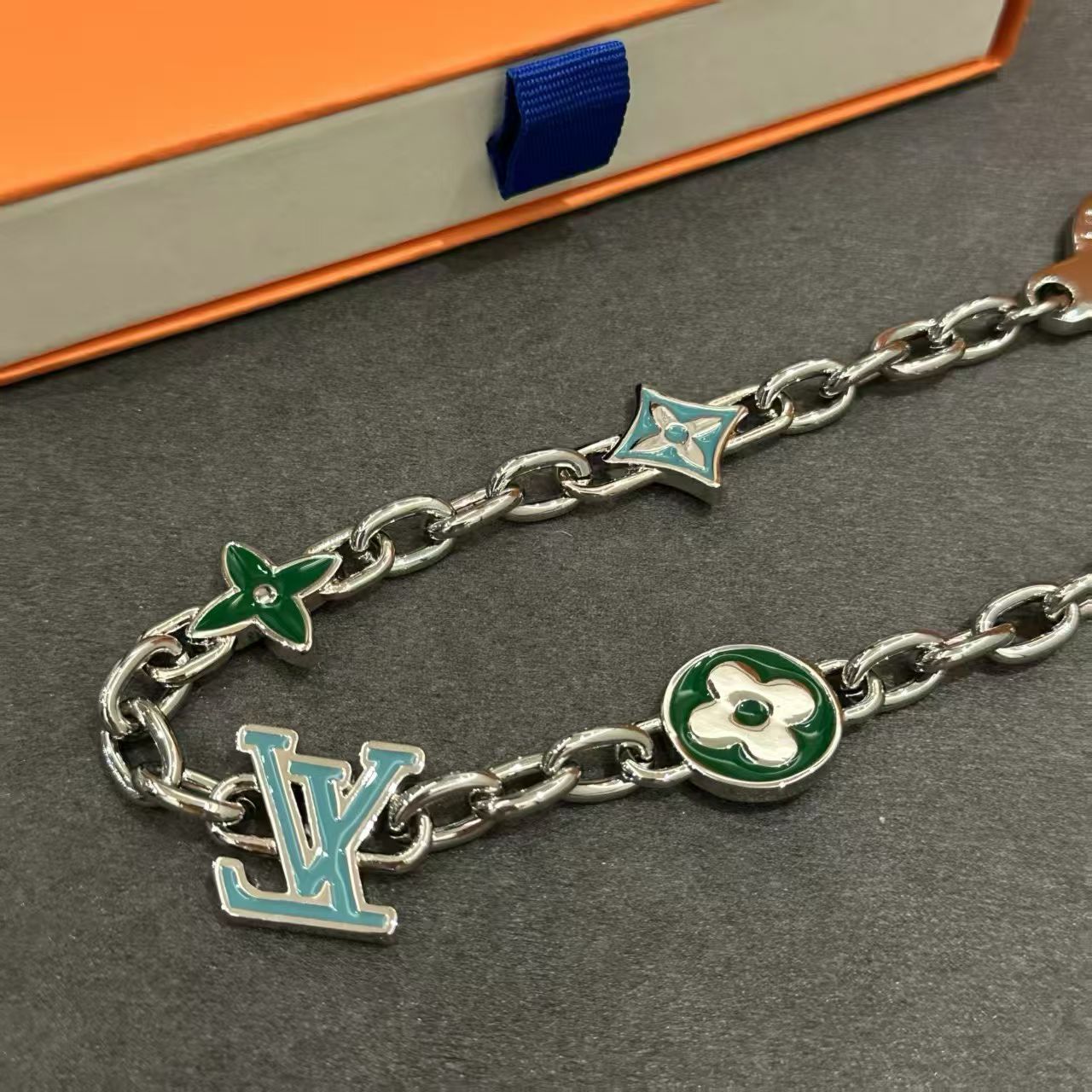Louis Vuitton Enamel Charm Chain  – Green & Turquoise Floral Accents