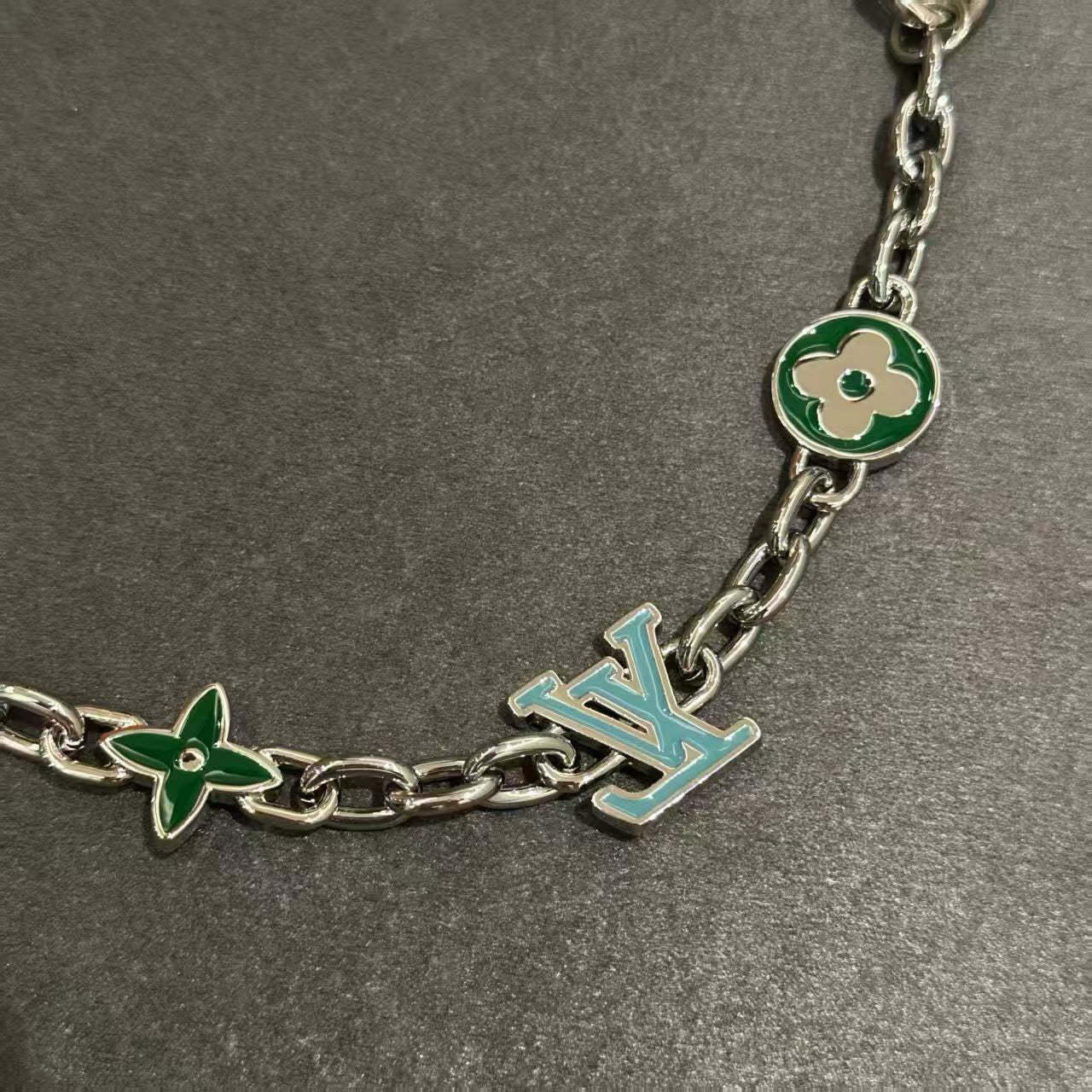 Louis Vuitton Enamel Charm Chain  – Green & Turquoise Floral Accents