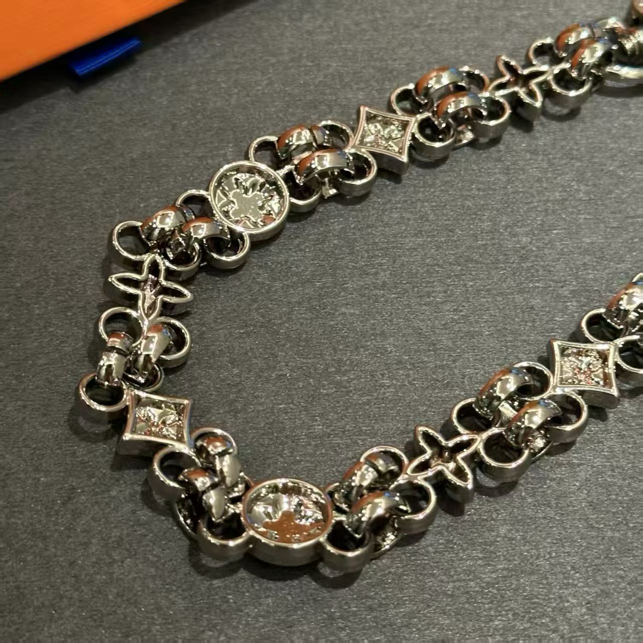 Louis Vuitton Monogram Link Charm Chain – Silver-Toned with Crystal Accents