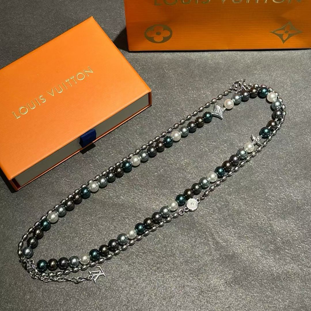 Louis Vuitton Pearl & Charm Jewelry Set – Necklace & Bracelet with LV Accents