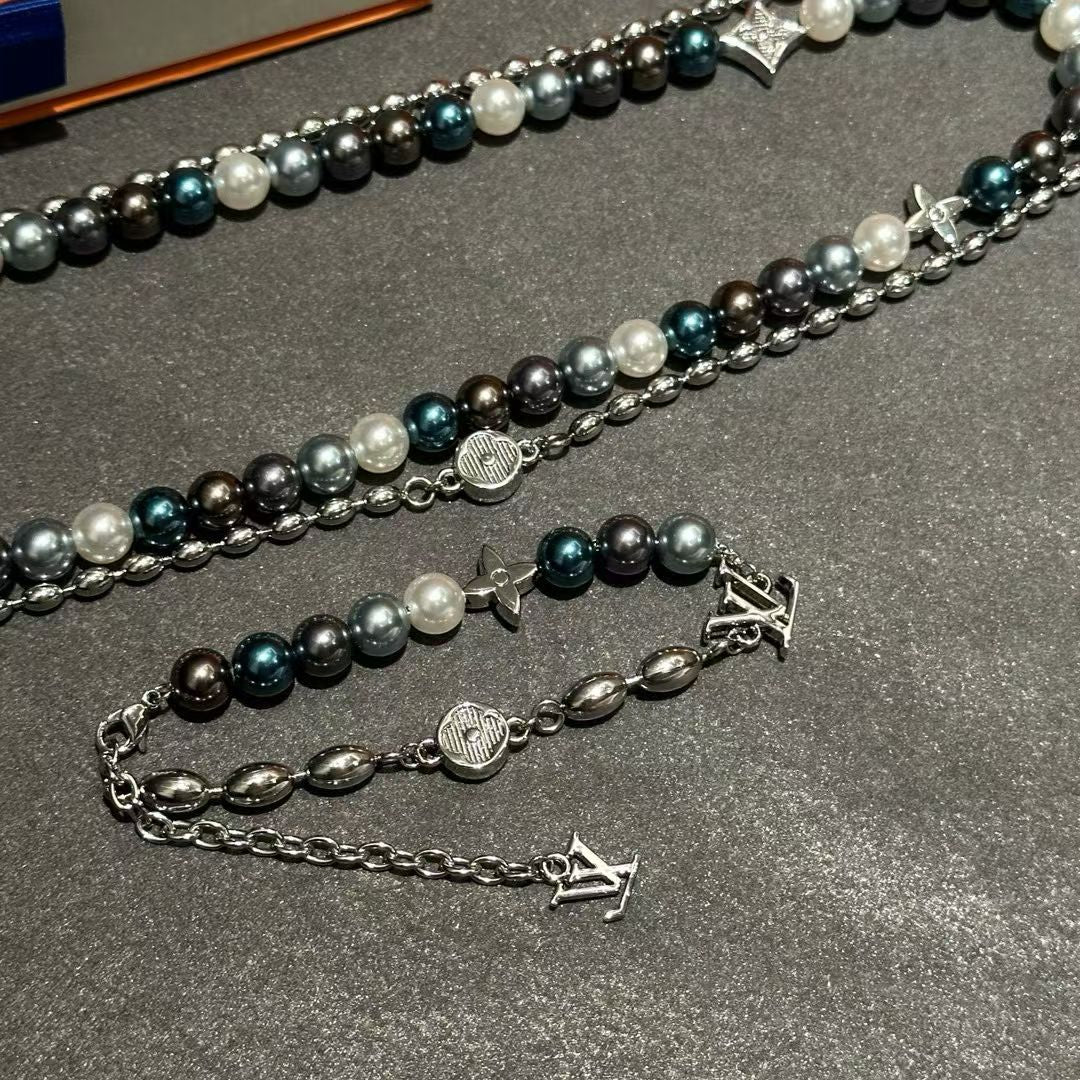 Louis Vuitton Pearl & Charm Jewelry Set – Necklace & Bracelet with LV Accents