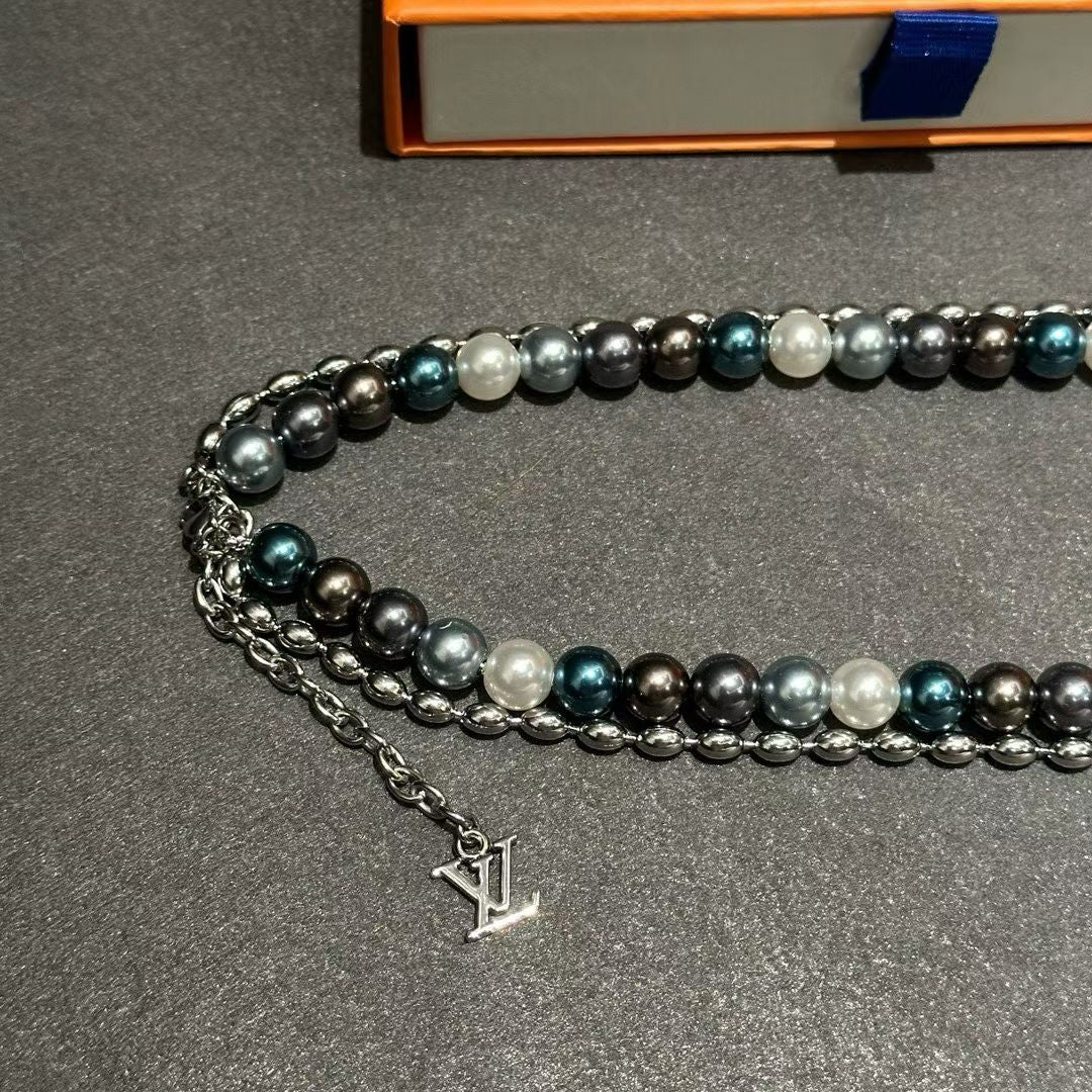 Louis Vuitton Pearl & Charm Jewelry Set – Necklace & Bracelet with LV Accents