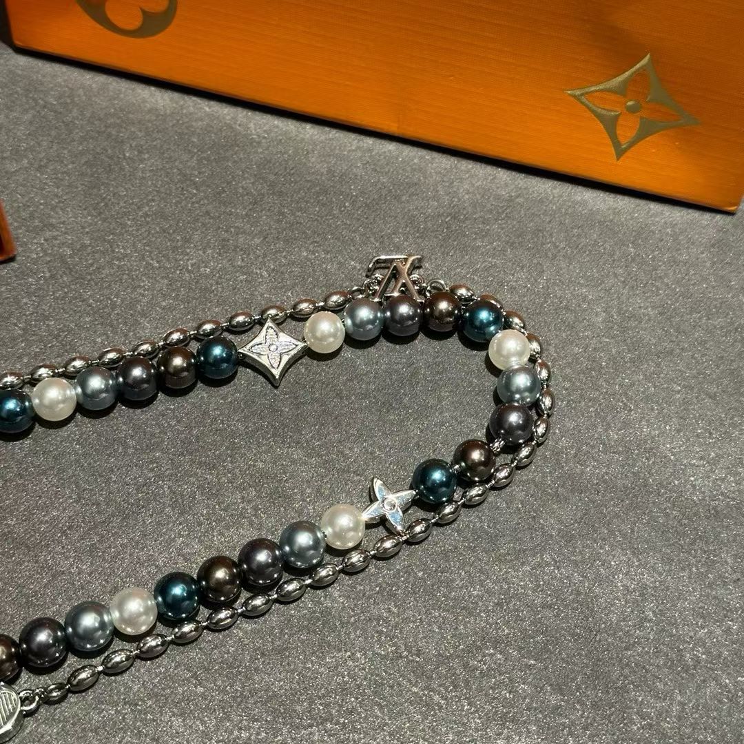 Louis Vuitton Pearl & Charm Jewelry Set – Necklace & Bracelet with LV Accents