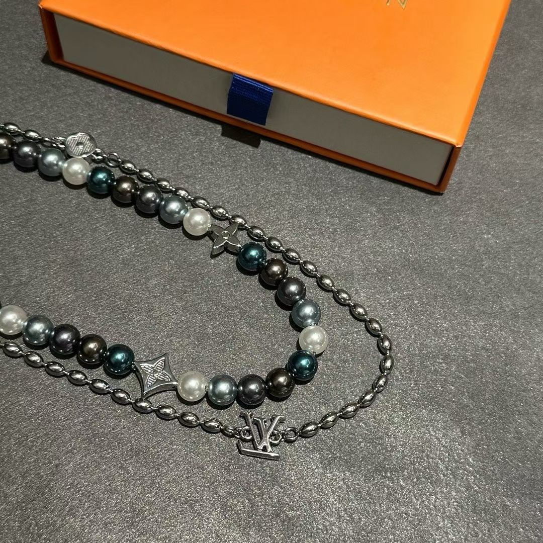 Louis Vuitton Pearl & Charm Jewelry Set – Necklace & Bracelet with LV Accents