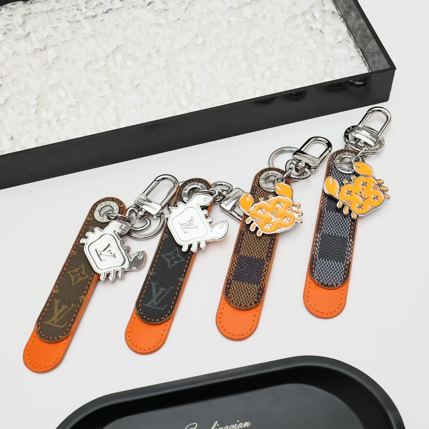 Louis Vuitton Crab Charm Keychain – Monogram Leather Strap with Silver & Orange Crabs