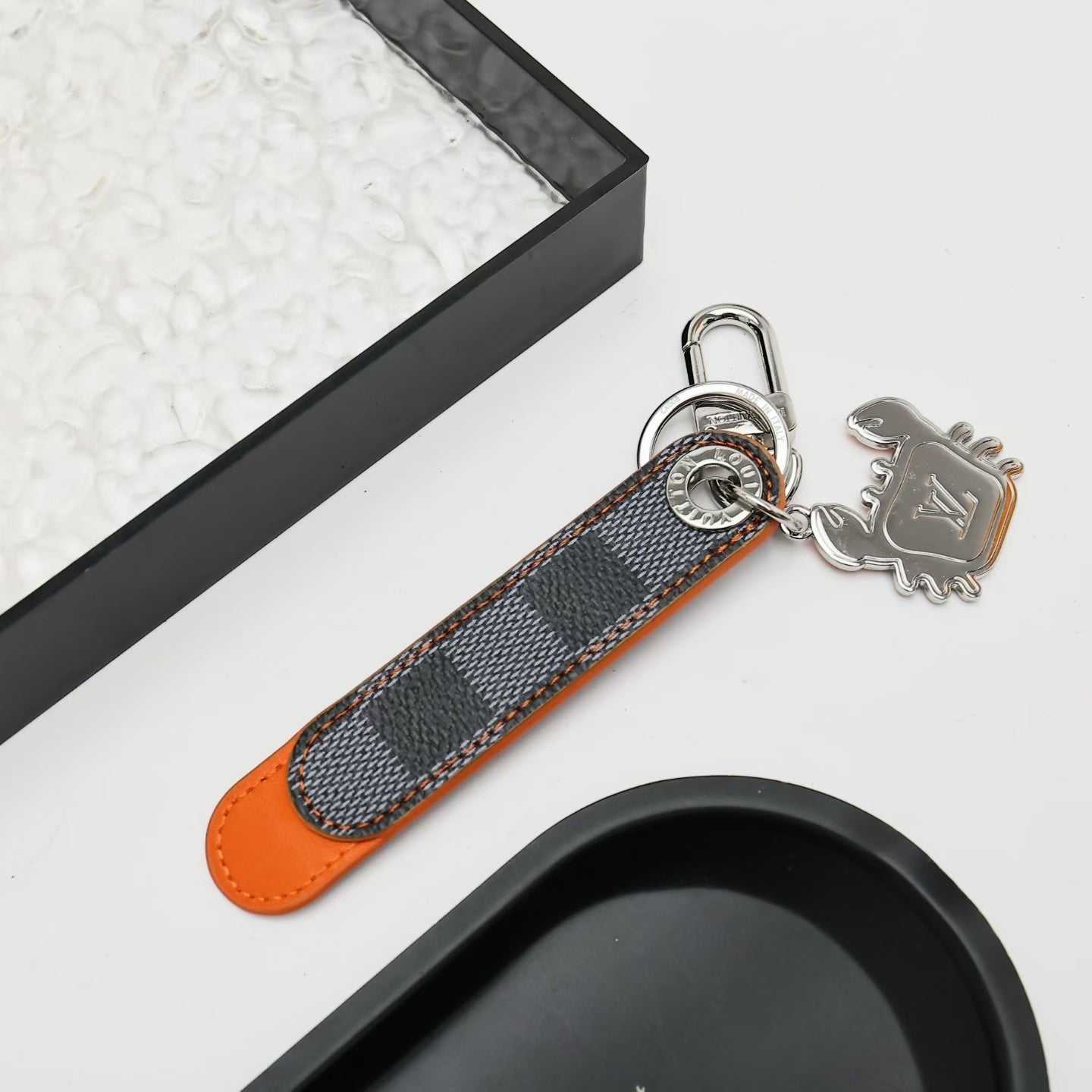 Louis Vuitton Crab Charm Keychain – Monogram Leather Strap with Silver & Orange Crabs