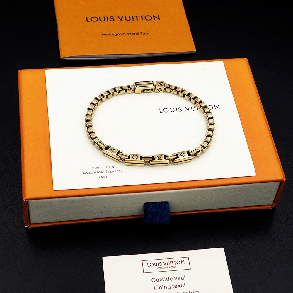Louis Vuitton Gold Chain Bracelet – Monogram Engraving & Signature Clasp