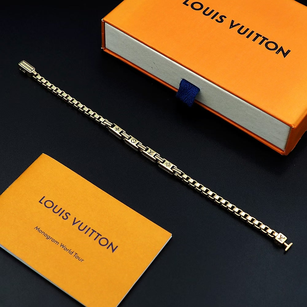 Louis Vuitton Gold Chain Bracelet – Monogram Engraving & Signature Clasp